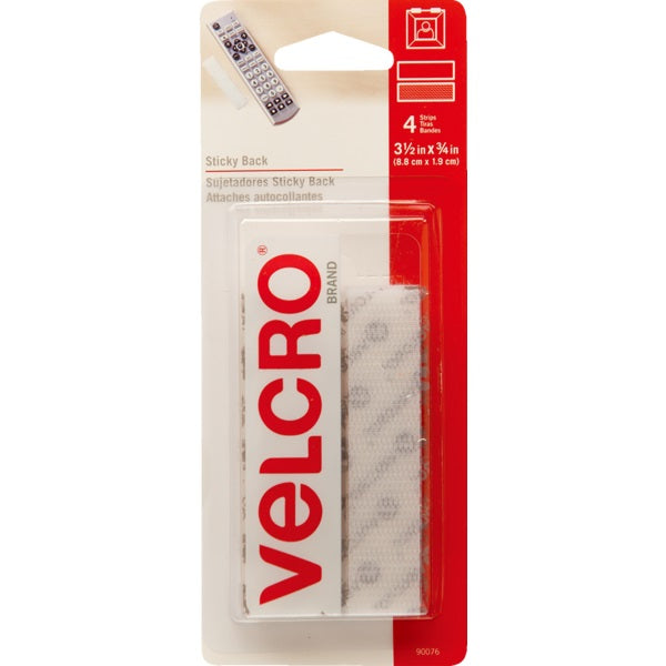 Velcro-3/4 X 3-1/2" Strips, White Self-Adhesive, 4 Sets/Pk