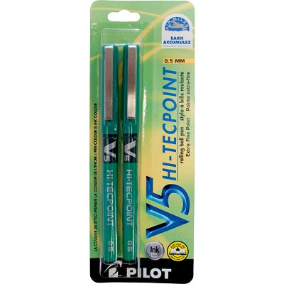 Pen-Roller, Hi-Tecpoint Liquid Ink, 0.5Mm Green 2/Pk
