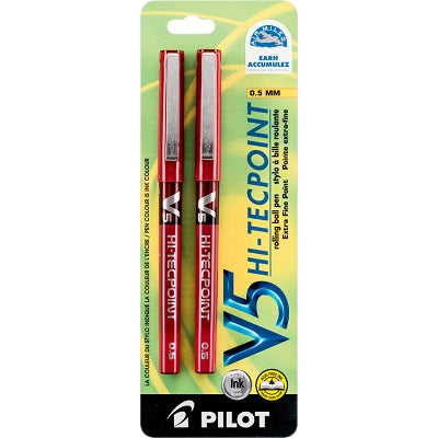 Pen-Roller, Hi-Tecpoint Liquid Ink, 0.5Mm Red 2/Pk