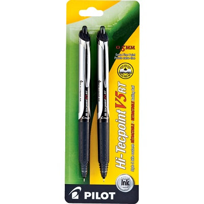 Pen-Retractable, Hi-Tecpoint Rt Roller, 0.5Mm Black 2/Pk
