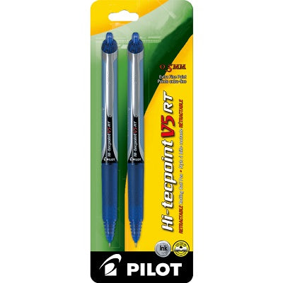 Pen-Retractable, Hi-Tecpoint Rt Roller, 0.5Mm Blue 2/Pk