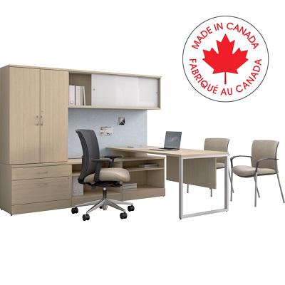 Workstation-Zira L Shaped Suite 90"W X56"D X72"H Noce Biondo