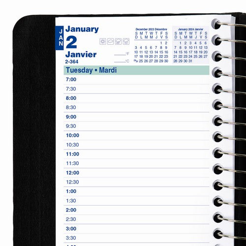 Blueline Essential Daily Pocket Planner 2024 6" x 3-1/2" ,Bilingual, Black (C1501.81BT)