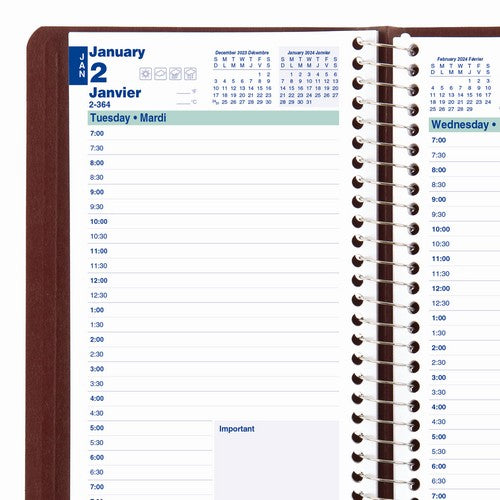 Blueline Essential Daily Planner 2024, Bilingual Burgundy (C1504.83BT) (FREE SHIPPING)
