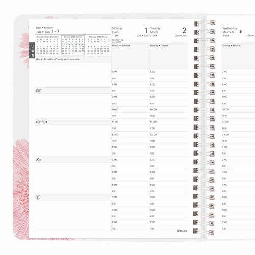 Blueline Timanager®/Pink Ribon Weekly Planner 2024, Bilingual, Pink Daisy design (CBBM2.PNK) (FREE SHIPPED)