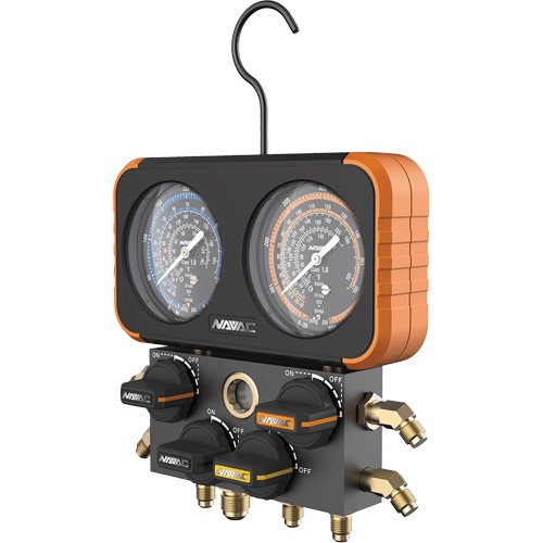 ID538 - Impact-Resistant Four-Valve Manifold Gauge with 4 Hoses