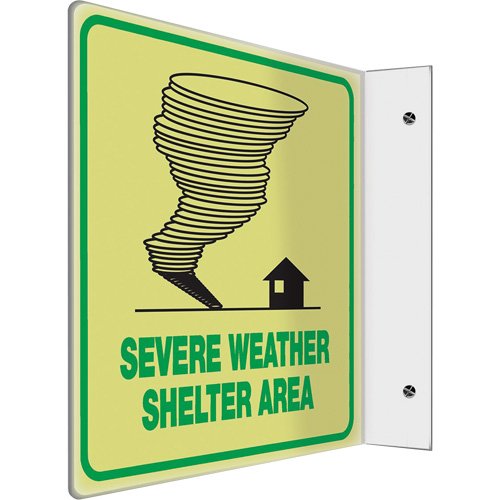SAW458-Glow-in-the-Dark Projection™ “Severe Weather Shelter Area” Safety Sign