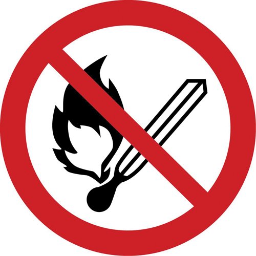 SAX355-No Open Flame, Fire, or Smoking ISO Prohibition Safety Labels