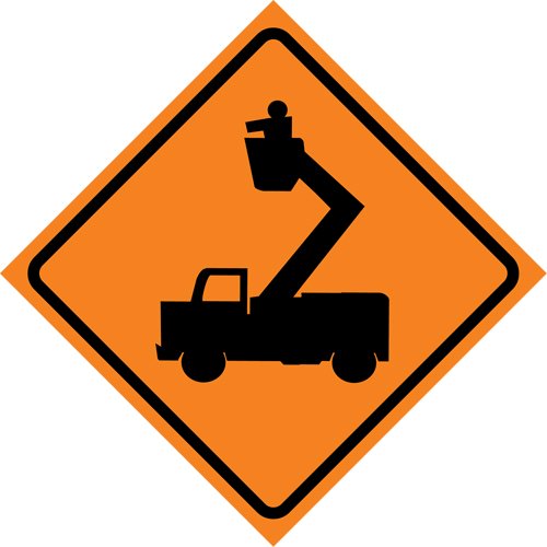 SDP375-Man in Elevated Bucket Roll-Up Traffic Sign
