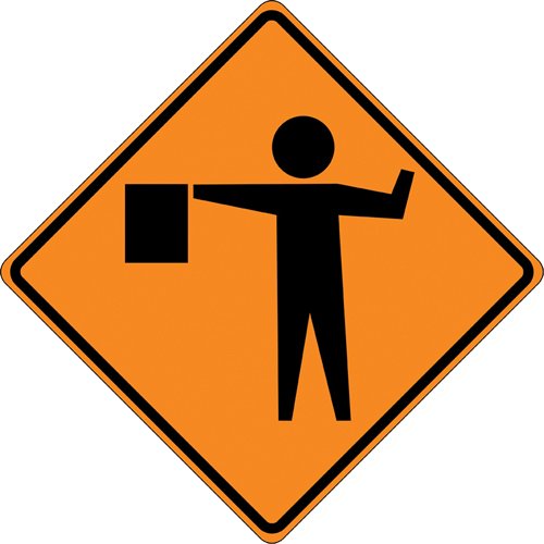SEE384-Tilt-Adjust™ Flagman Ahead Roll-Up Construction Sign