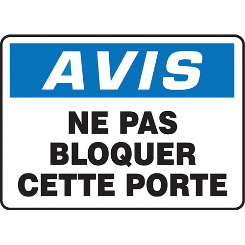 SEF843-"Ne pas bloquer cette porte" Sign