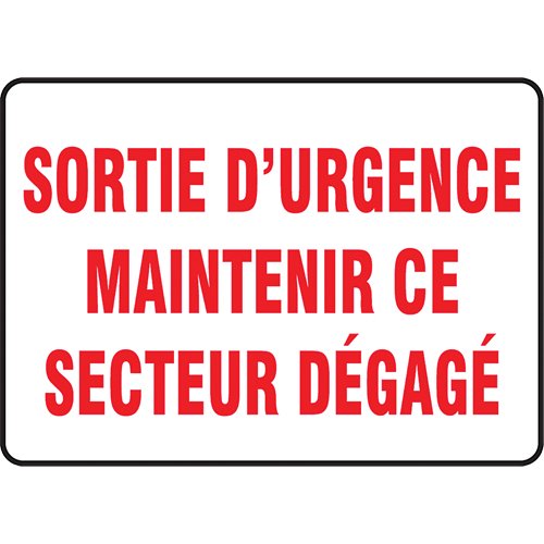 SEG335-"Sortie d'urgence maintenir ce secteur dégagé" Sign