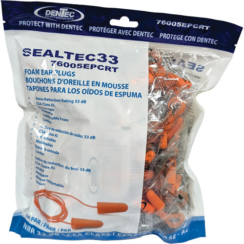 SHR055 - SEALTEC33 Orange Tapered PU Foam Disposable Earplugs