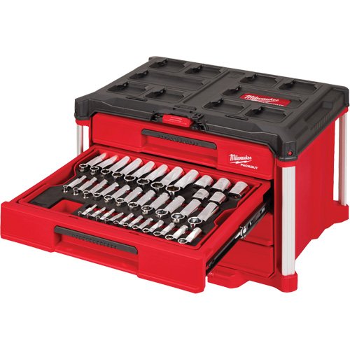 UAZ308 - 242-Piece 1/4”, 3/8” & 1/2” Drive Metric & SAE Ratchet & Socket Set with PACKOUT™ 4-Drawer Tool Box