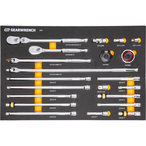 UAZ394 - 3/8" 90-Tooth Ratchet & Drive Tool Set with Foam Storage Tray
