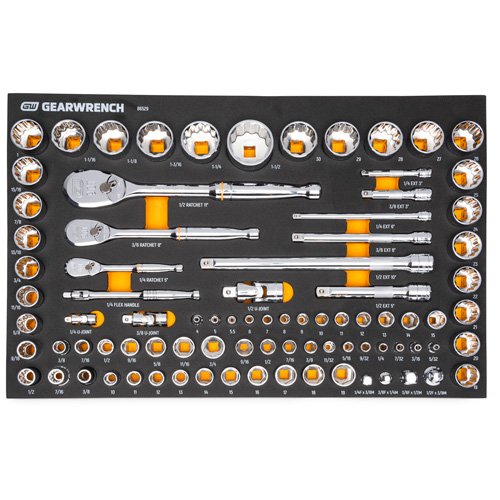 UAZ410 - 1/4", 3/8" & 1/2" 90-Tooth SAE/Metric Mechanics Tool Set with Foam Storage Tray